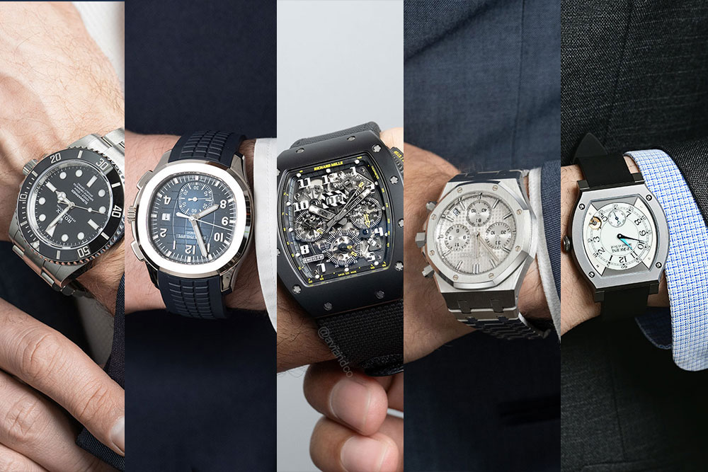 Rolex, Patek Philippe, Richard Mille, Audemars Piguet, and F.P. Journe luxury watches
