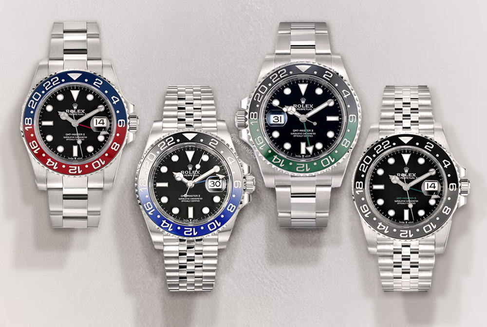 Rolex GMT-Master II Pepsi, Batman, Sprite, and Bruce wayne bezel models