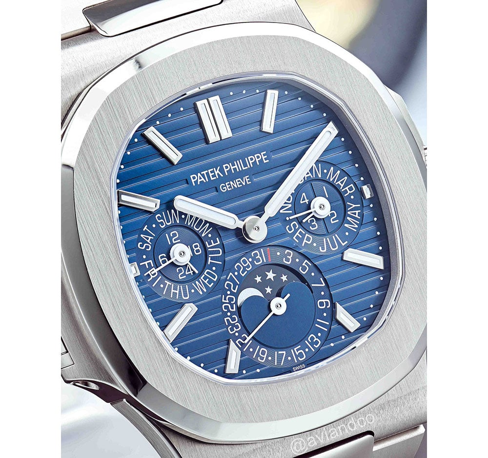 Patek Philippe 5740 perpetual calendar dial showing day date month moonphase and leap year displays