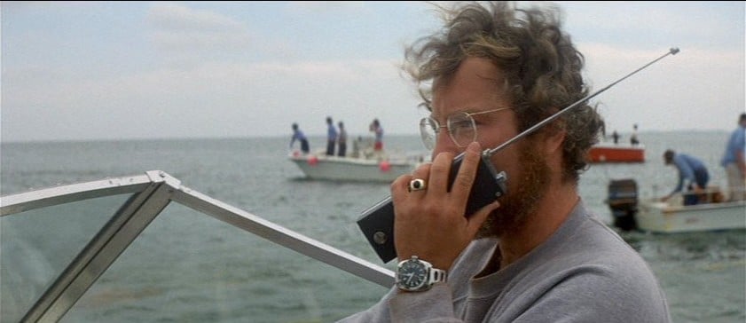 Movie Still from Jaws of Richard Dreyfuss Sporting a Luxury Timepiece While on a Walkie Talkie on a Boat in the Middle of the Ocean