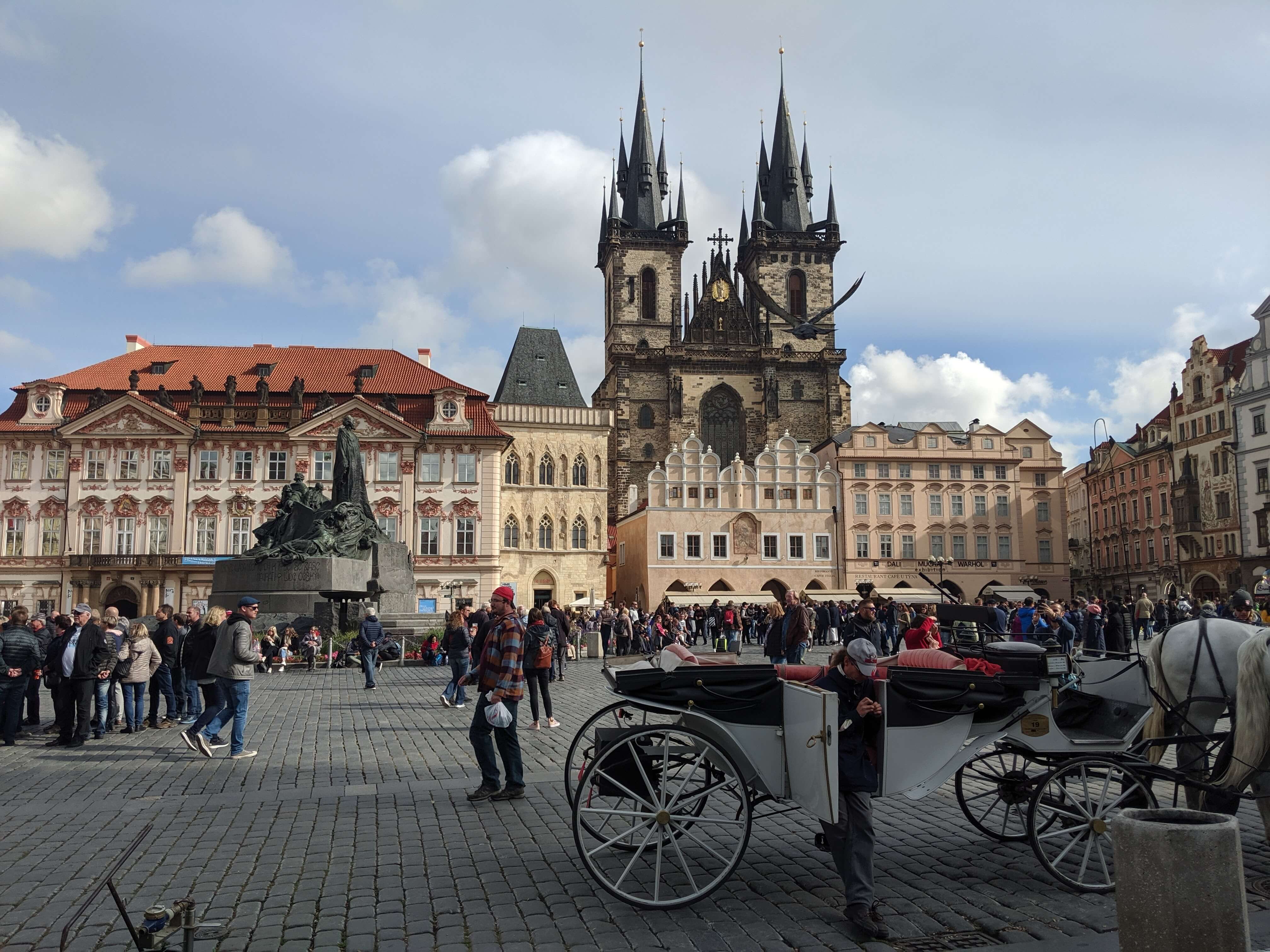 People Walk Around the Square in 2019 Where the Prague Astronomical Clock is Located