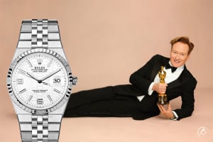 Conan O'Brien wears Rolex Land-Dweller 40, Stainless Steel and White Gold, White Motif Dial at 2026 Oscars