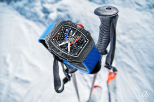 Richard Mille watch with ski pole on ski slope Aspen Colorado skiing watches