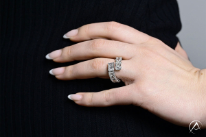 Diamonds by Avi & Co. Emerald and Oval Cut Diamond Bypass Ring, 18K White Gold