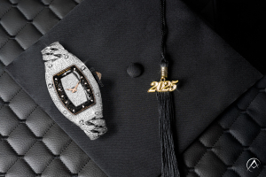 Richard Mille RM 07-01, 18 White Gold, Array of Diamonds on graduation cap background black