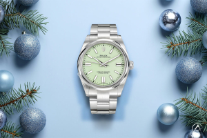 Rolex Oyster Perpetual, Stainless Steel, Pistachio Green Dial, 41 mm holiday luxury watches