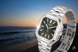 Patek Philippe Cubitus, Stainless Steel, Green Dial on beach background