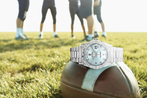 NFL Football Player Watches, Rolex Day-Date 36, Platinum, Baguette Bezel, Diamond Dial