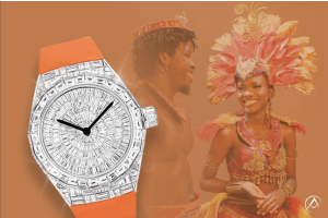 Avi & Co. Iced Collection Color in Motion, 18K White Gold, Diamond Dial, Orange Strap at Miami Carnival