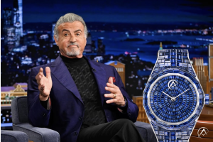 Sylvester Stallone wears Avi & Co. HUE Collection Blue Sapphire Watch on Jimmy Fallon