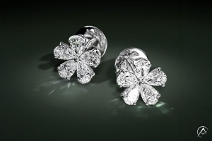 Diamonds by Avi & Co. Flower Stud Earrings, 18K White Gold, Pear Cut, 4.01 CT