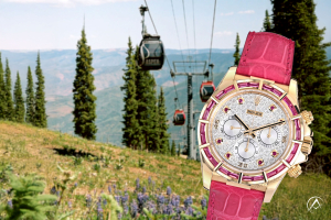 Rolex Daytona Diamond Pave Dial Pink Sapphires with Aspen Summer background