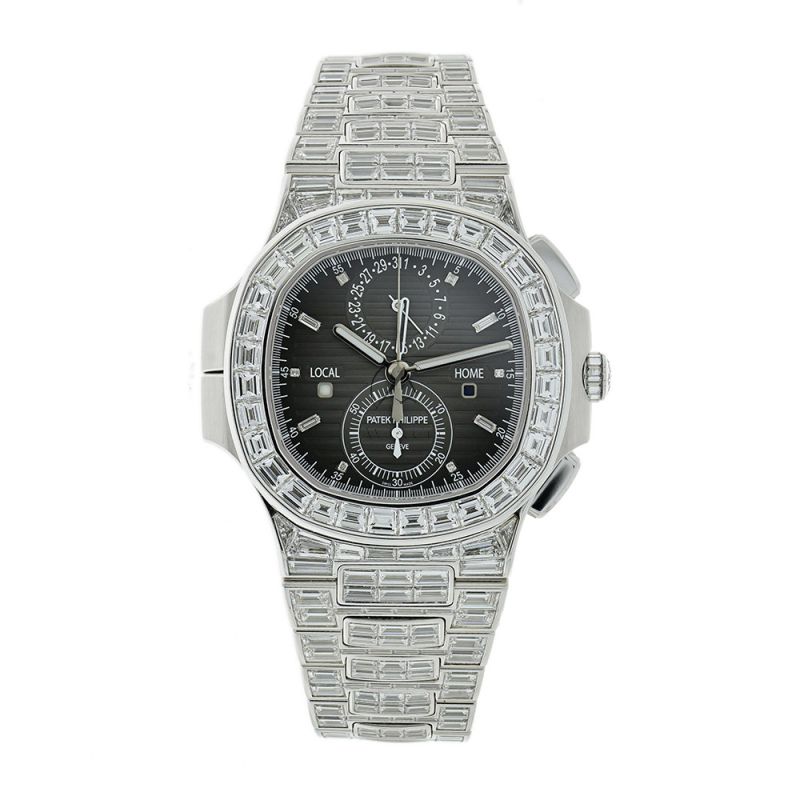 Patek Philippe Nautilus 5990 Time Travel 18K White Gold Gem Set 40 mm