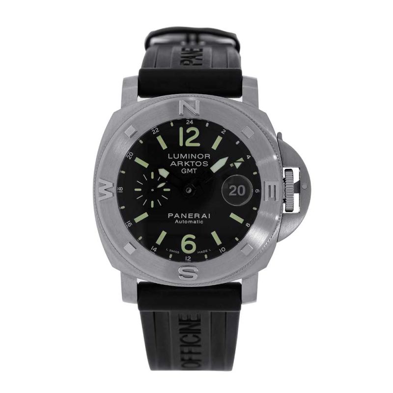 Shop Panerai Luminor PAM00186 Submersible Arktos GMT Stainless Steel Black dial 44 mm
