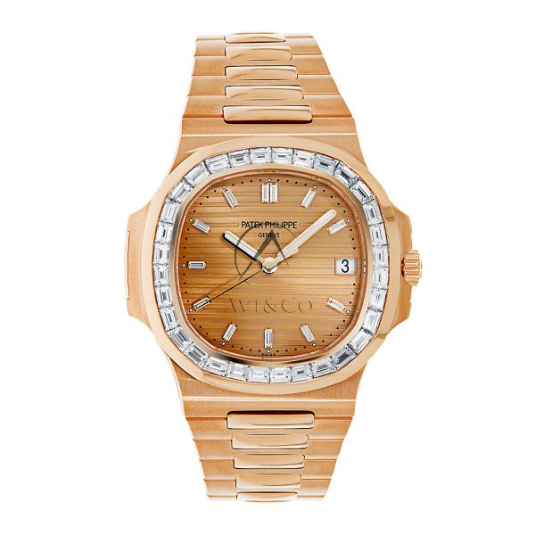 Patek Philippe Nautilus Rose Gold Factory Diamond Pink Dial Watch 5723