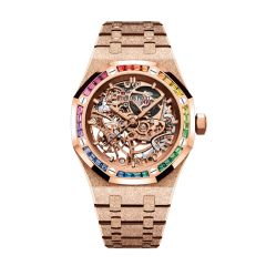 Audemars Piguet Royal Oak 15468OR, Frosted 18K Pink Gold, Rainbow, Openworked, 37 mm
