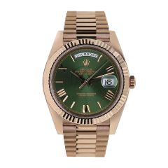 Rolex Day-Date 40 228235, 18K Rose Gold, Olive Green Roman Dial, 40 mm