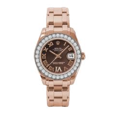 Rolex Lady-Datejust 81285, Pearlmaster, Rose Gold, Chocolate Roman dial, 34 mm