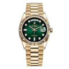 Rolex Day-Date 36 128238, President, 18K Yellow Gold, Green Ombre Diamond Dial, 36mm