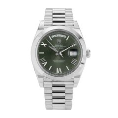 Rolex day-date 228206, President, Platinum, Green Olive Roman Dial, 40 mm