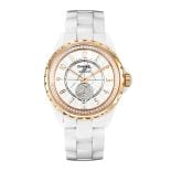 Chanel J12 J12-365, White Ceramic & 18K Rose Gold, White Opaline