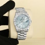 Rolex Day-Date 36 118366, Platinum, SW Baguette Bezel, Blue
