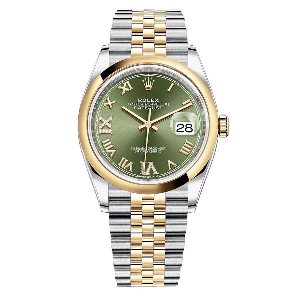 Shop Rolex Datejust 36 126203, Jubilee, Steel & 18K Yellow Gold, Olive Green dial, 36 mm - Avi & Co. 1