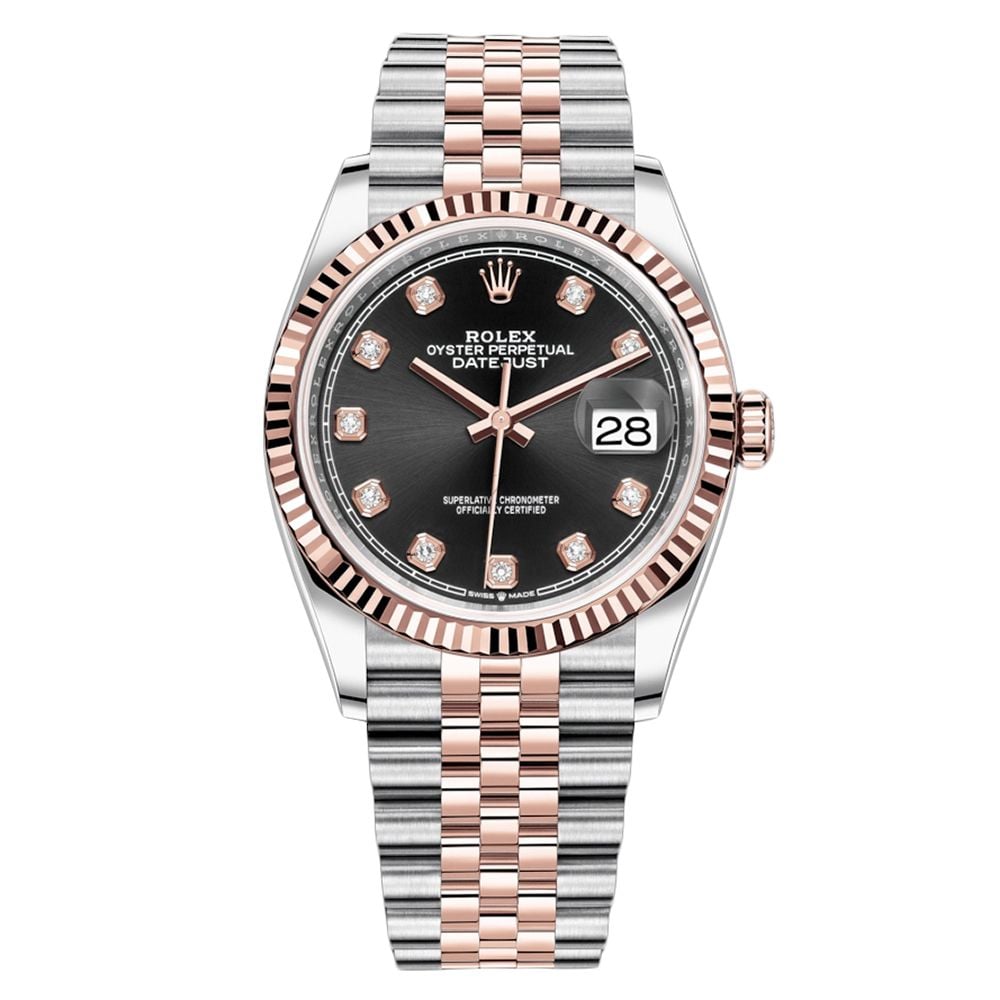 Rolex Datejust 36 Jubilee Steel & 18K Rose Gold Black Diamond Dial, 36mm