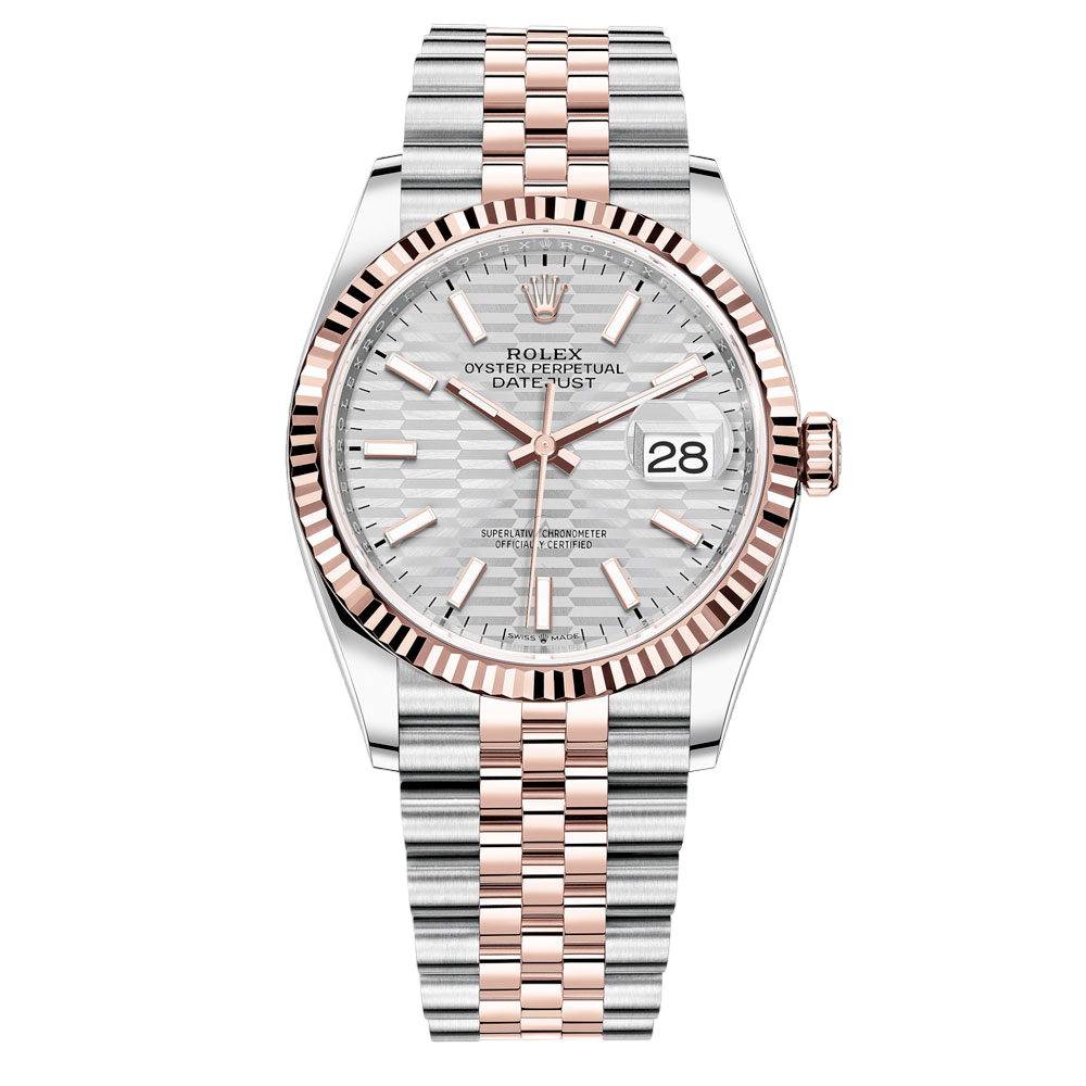Rolex Datejust 36 Jubilee Steel & 18K Rose Gold Silver Motif Dial, 36mm - Avi & Co. 1