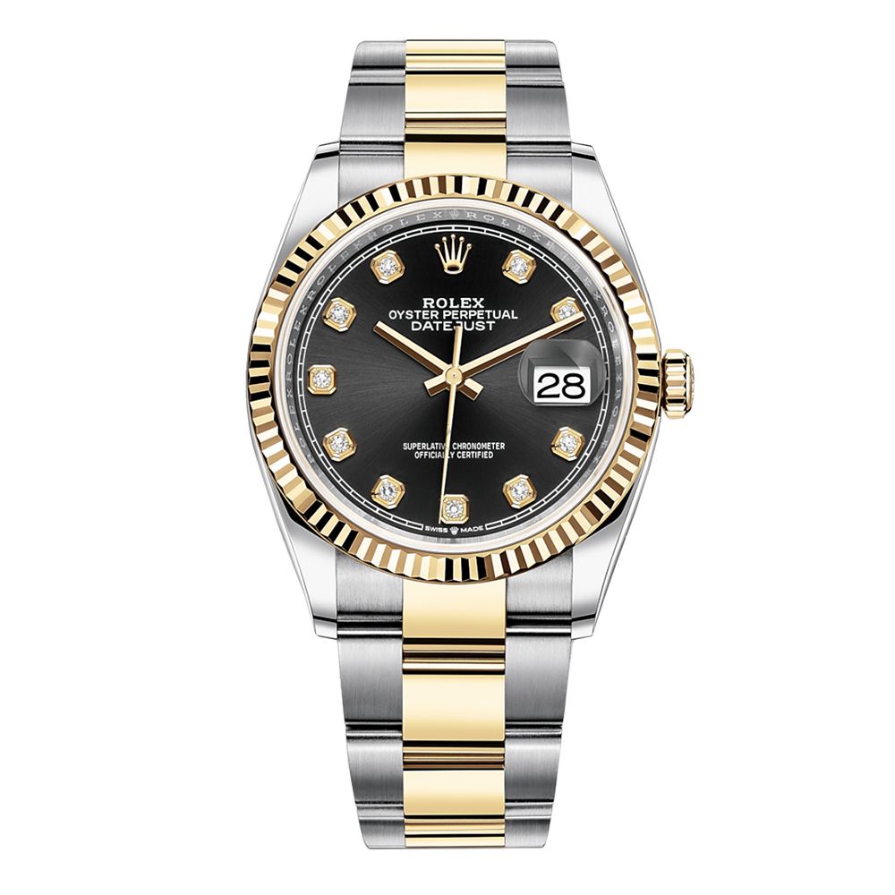 Shop Rolex Datejust 36 Oyster Steel & 18K Yellow Gold Black Diamond Dial, 36 mm - Avi & Co. 1