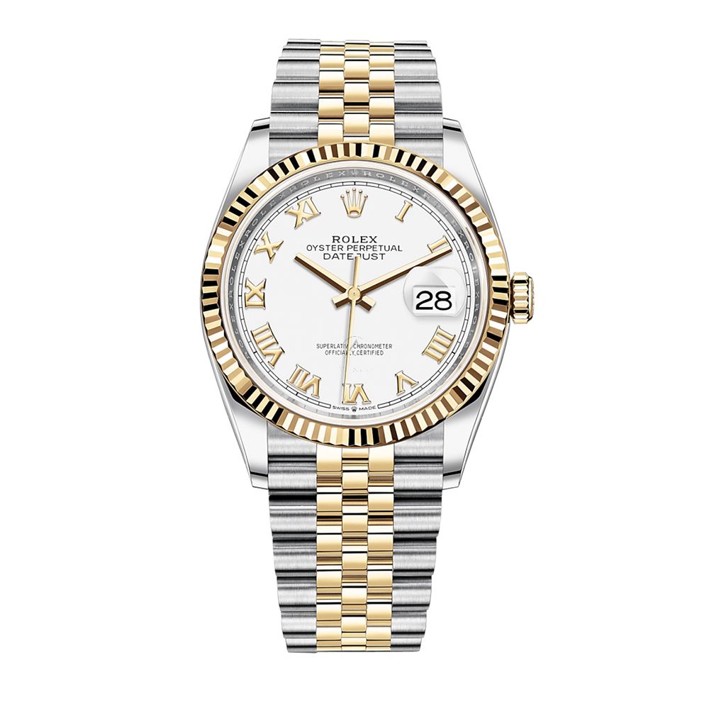 Shop Rolex Datejust 36 126233, Jubilee, Steel & 18K YG, White Roman Dial, 36 mm - Avi & Co. 1