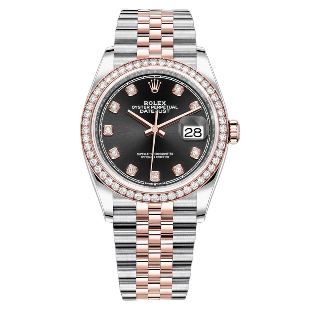 Shop Rolex Datejust 36 126281RBR, Jubilee, Steel & 18K Rose Gold, Black Diamond Dial, 36 mm - Avi & Co. 1