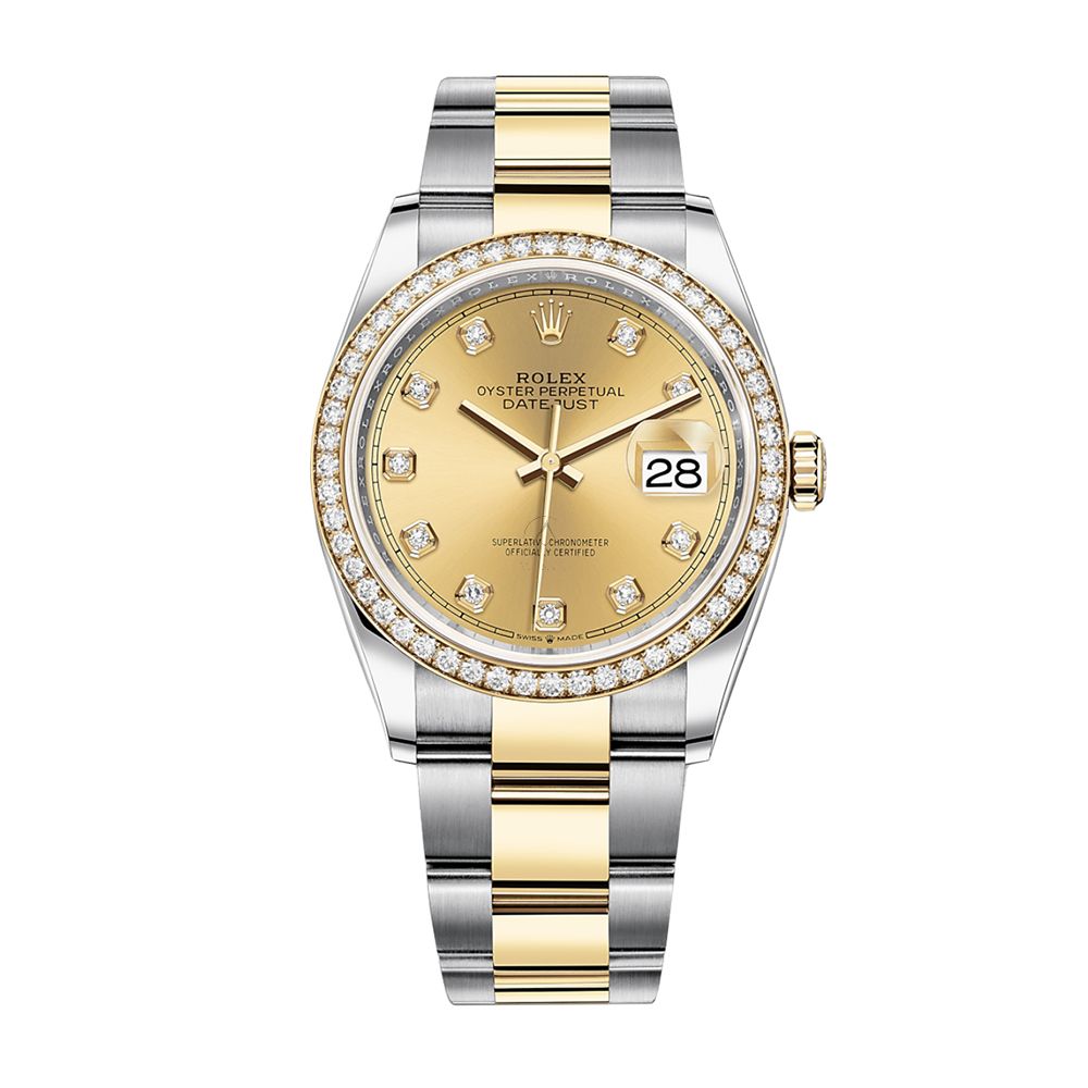 Rolex Datejust 36 Oyster Steel & 18K Yellow Gold Champagne Diamond Dial, 36mm - Avi & Co. 1