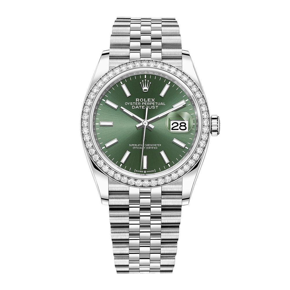 Rolex Datejust 36 126284RBR, Jubilee, Diamond Bezel, Green Index Dial, 36mm - Avi & Co. 1