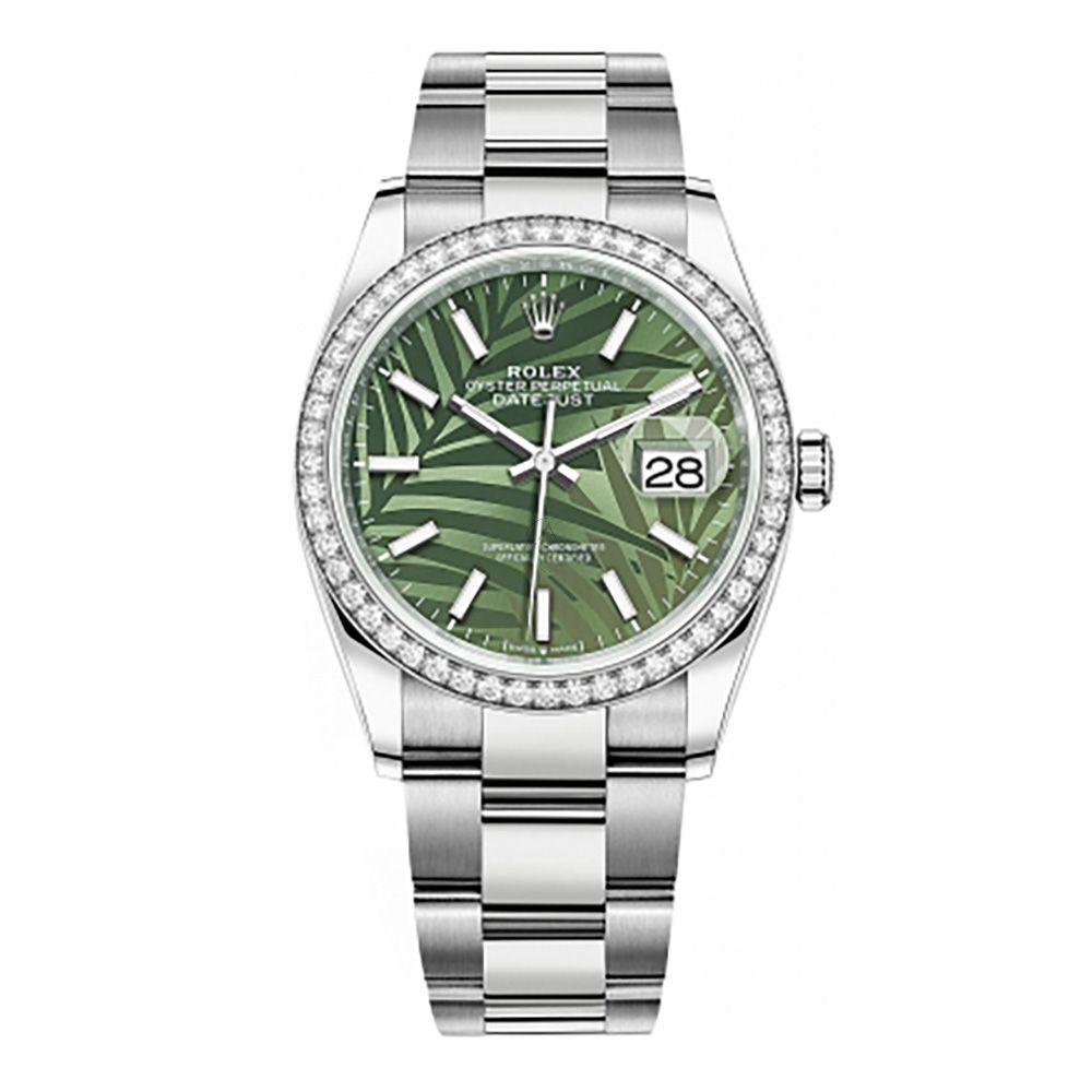 Rolex Datejust 126284RBR, Diamond Bezel, Green Palm Motif, 36mm - Avi & Co. 1