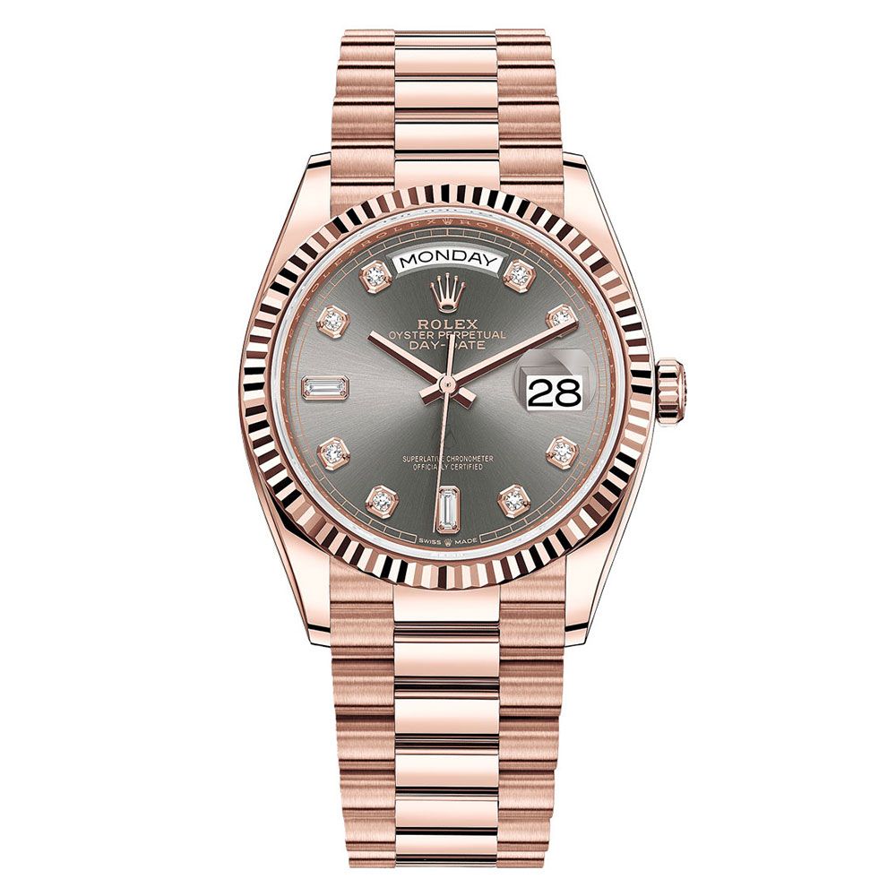 Rolex Day-Date 36 128235, President, 18K Rose Gold, Slate Diamond Dial - Avi & Co. 1