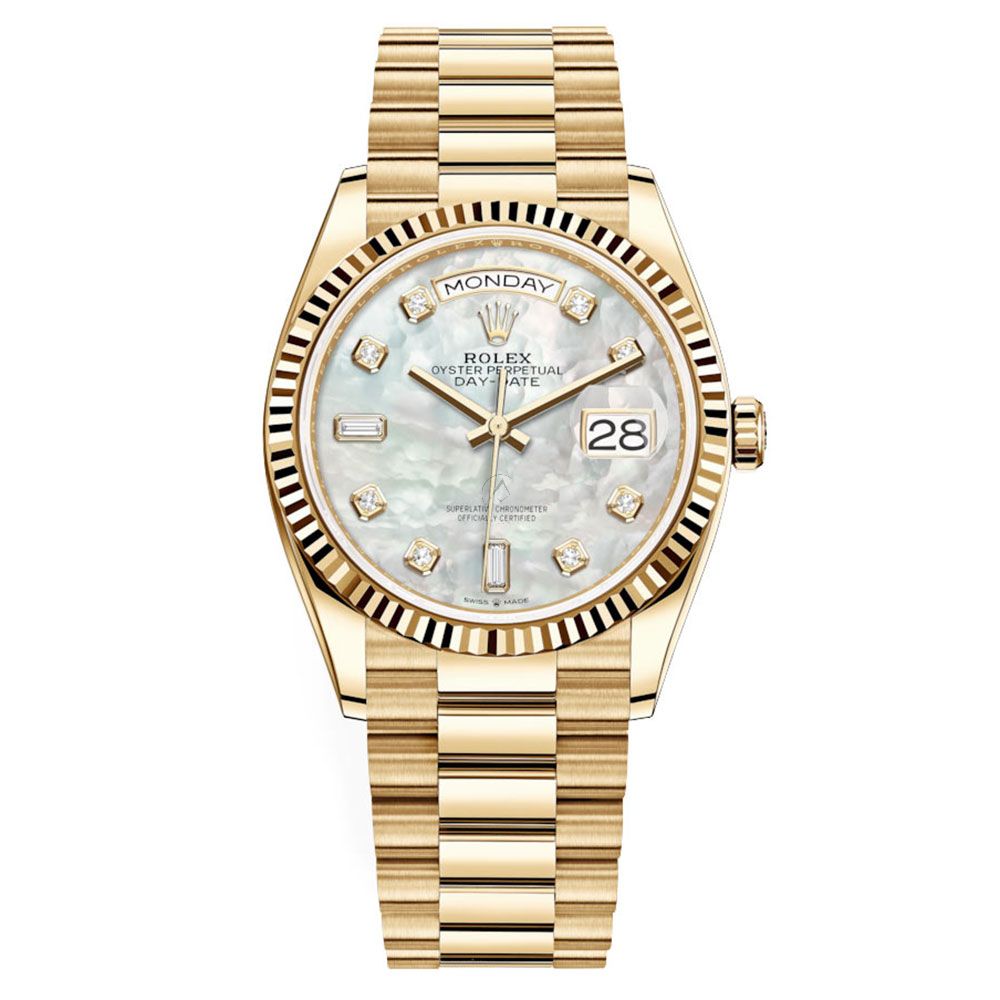 Shop Rolex Day-Date 36 128238, President, 18K Yellow Gold, MOP Diamond Dial, 36 mm - Avi & Co. 1