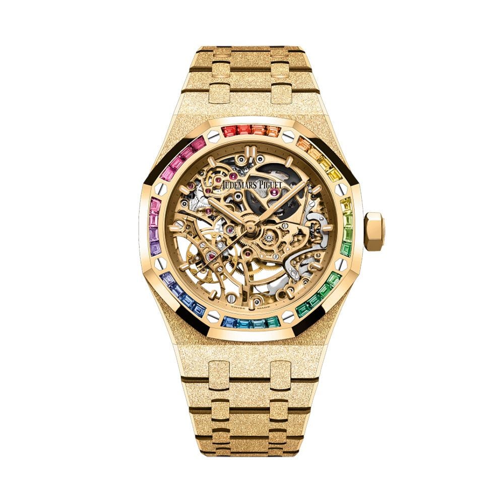 Audemars Piguet Royal Oak 15468BA, Frosted 18K Yellow Gold, Rainbow, Openworked, 37 mm - Avi & Co. 1