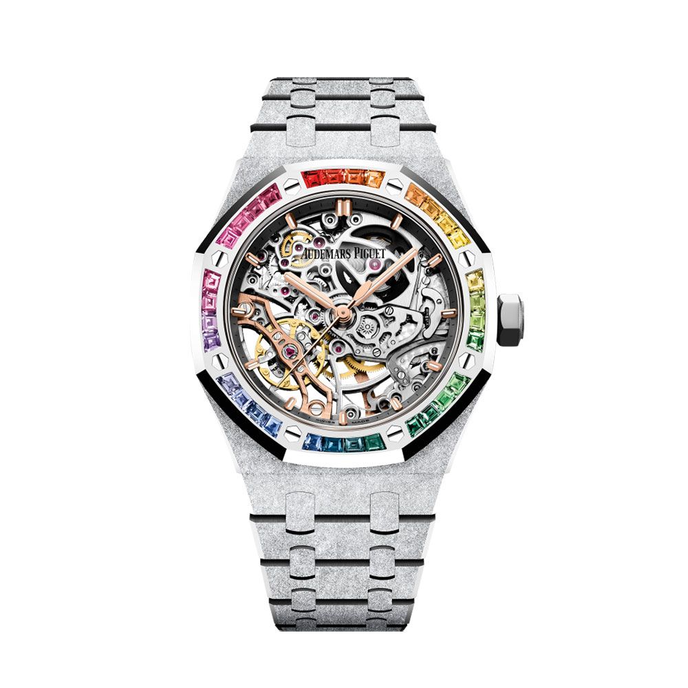 Audemars Piguet Royal Oak 15468BC, Frosted 18K White Gold, Rainbow, Openworked, 37 mm - Avi & Co. 1