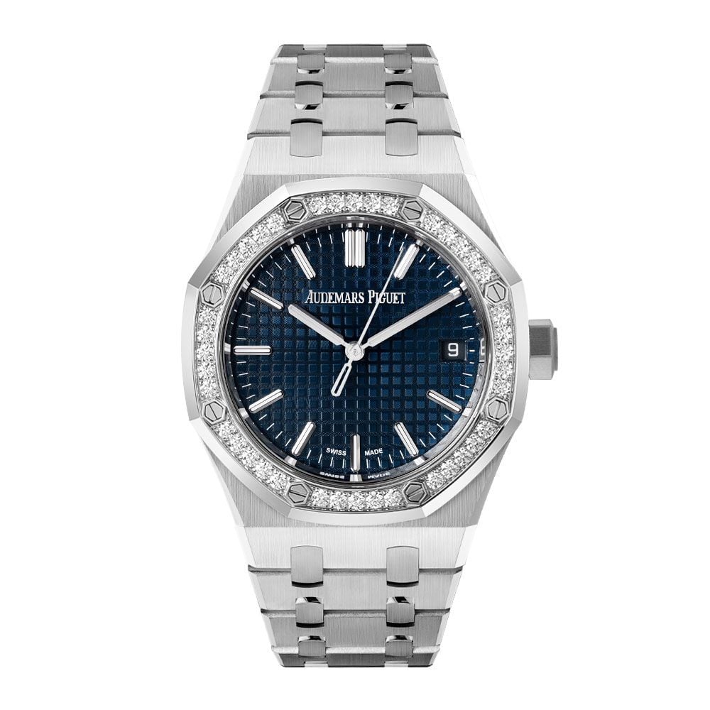 Authentic Audemars Piguet Royal Oak 15551ST.ZZ.1356ST.05, Diamond Bezel, Blue Index Dial 37mm - Avi & Co. 1