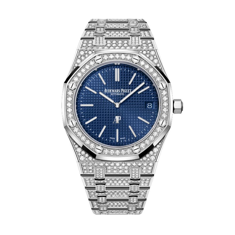 Audemars Piguet Royal Oak 16202BC, "Jumbo" Extra Thin, 18K White Gold, Blue Tapisserie dial, 39 mm - Avi & Co. 1