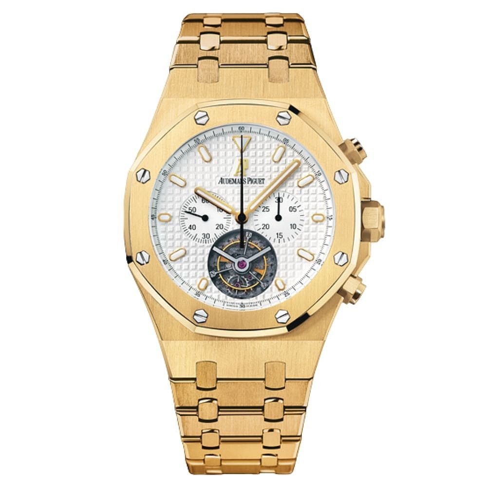 Audemars Piguet Royal Oak, 25977BA.OO.1205BA.02, 18K Yellow Gold, Tourbillon Silver Dial, 44 mm - Avi & Co. 1