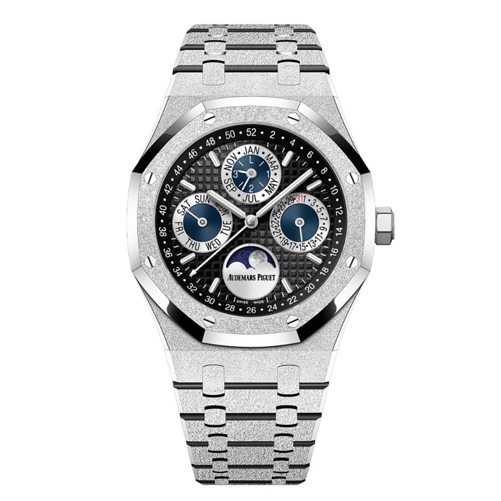 Audemars Piguet Royal Oak 26574BC, Perpetual Calendar, 18K Frosted White Gold, Blue Dial, 41 mm - Avi & Co. 1