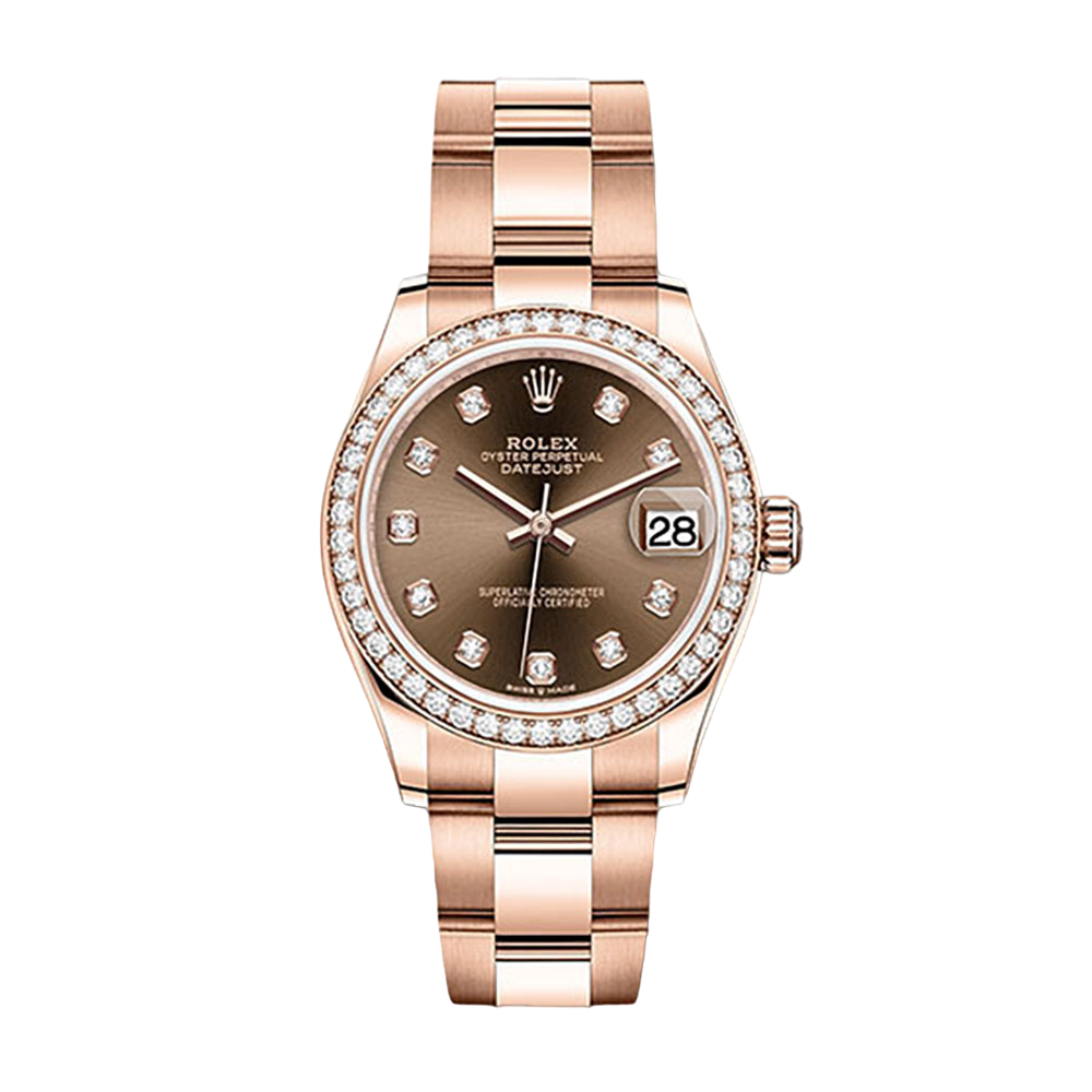 Shop Rolex Datejust 31 278285RBR, Oyster, 18K Rose Gold, Diamond Bezel, Chocolate Diamond Dial, 31 mm - Avi & Co. 1