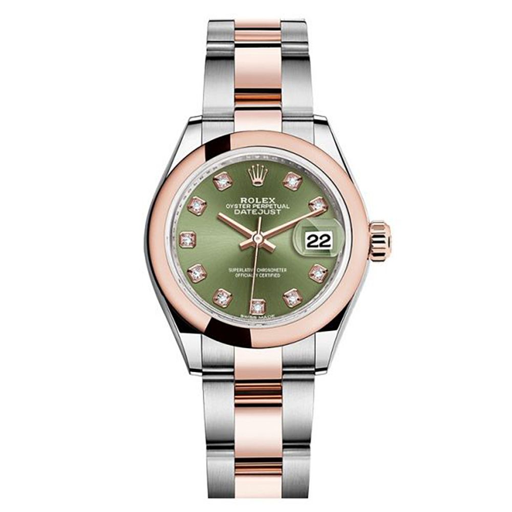 Rolex Lady-Datejust 279161, Oyster, Steel & 18K Rose Gold, Olive Green - Avi & Co. 1