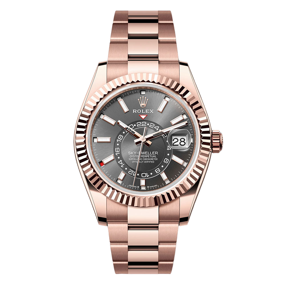Shop Rolex Sky-Dweller 336935, Oyster, 18K Rose Gold, Rhodium Index Dial, 42 mm - Avi & Co. 1