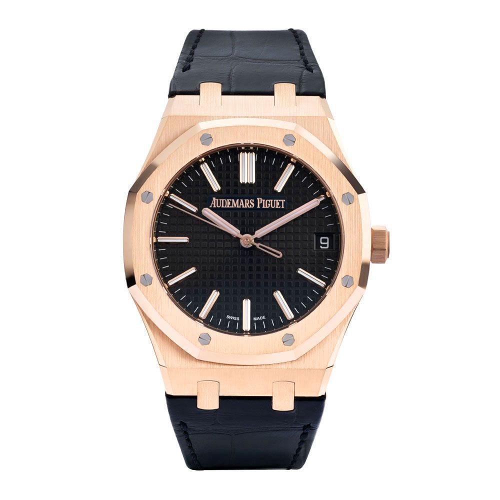 Shop Audemars Piguet Royal Oak 15510OR.OO.D002CR.01, 50th Anniversary, 18K Rose Gold, Black dial, 41 mm - Avi & Co. 1