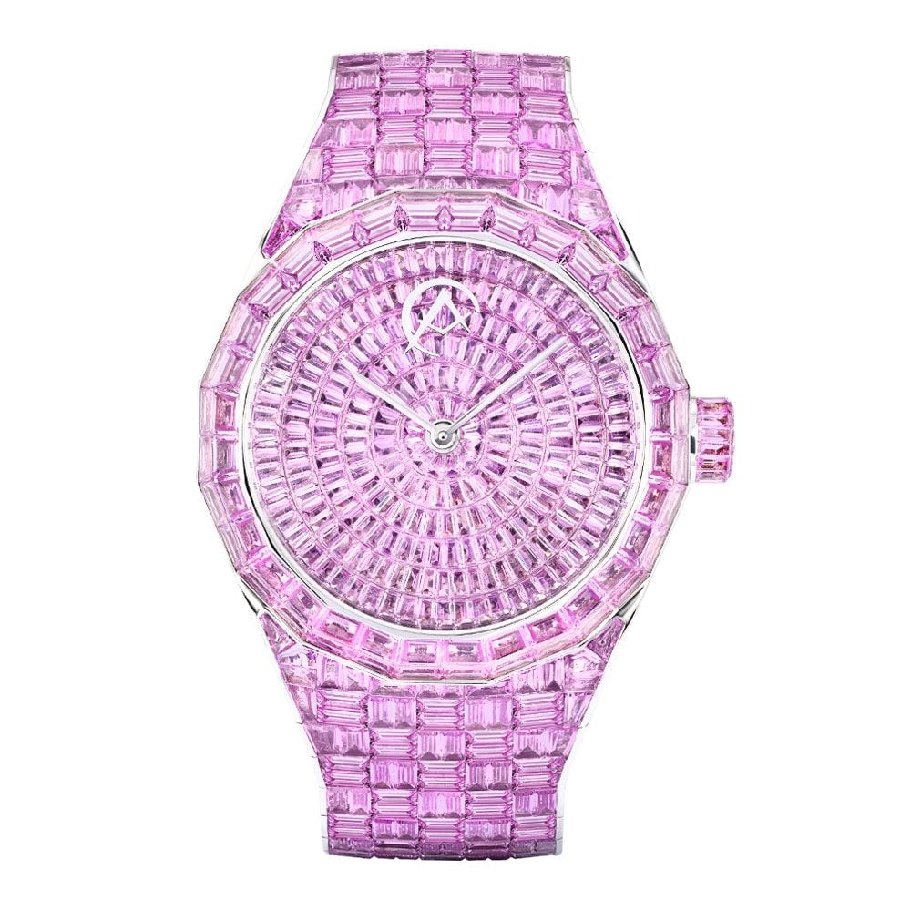 The Hue Pink Sapphire Watch, 110CT in 18K White Gold - Avi & Co. - Avi & Co. 1