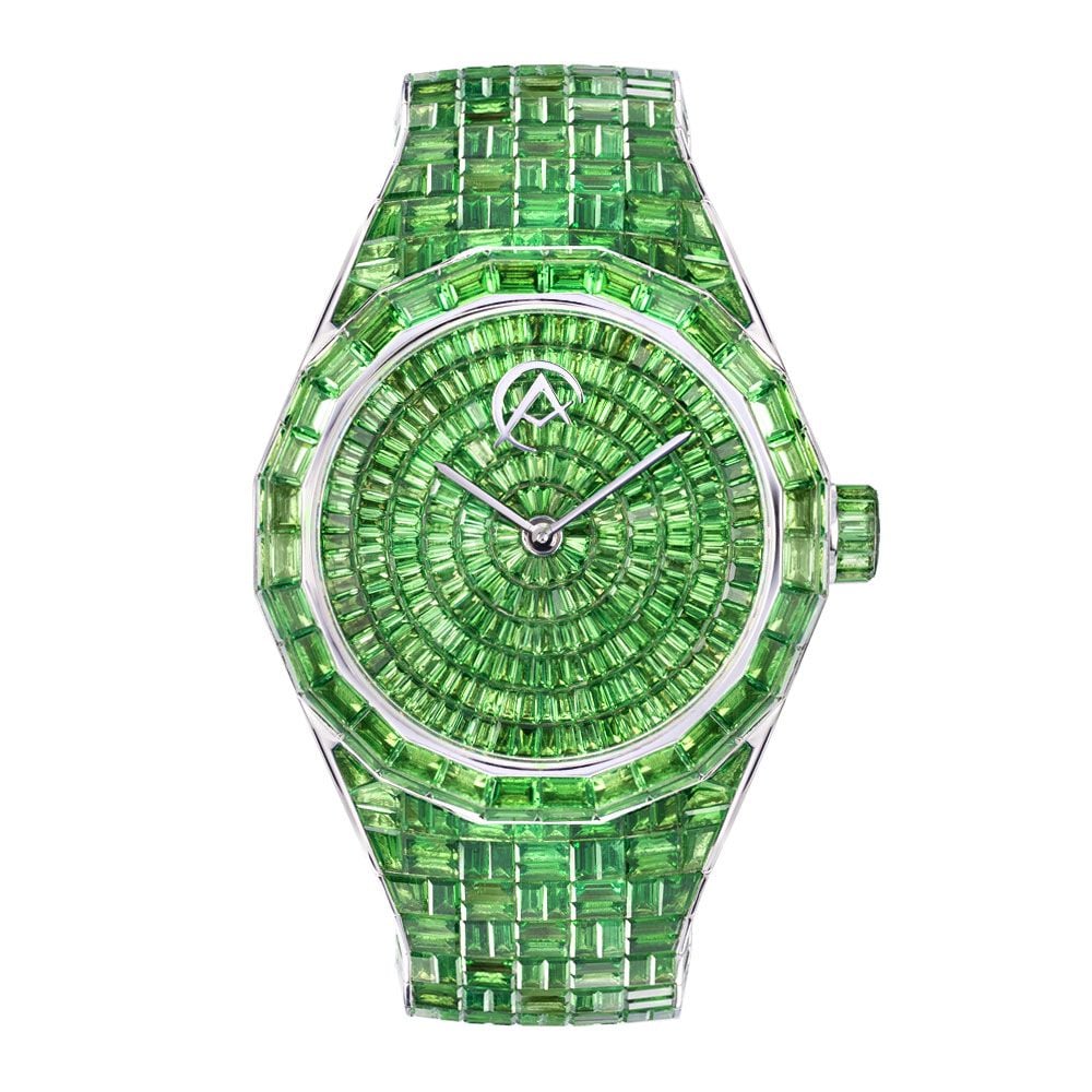 The Hue Green Tsavorite Watch in 18K White Gold - Avi & Co. - Avi & Co. 1