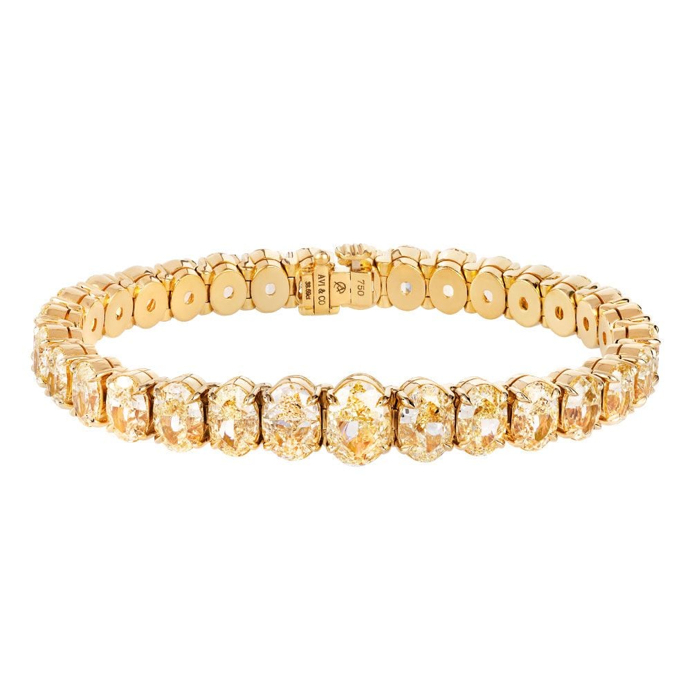 Avi & Co. 18K Yellow Gold Oval Cut Graduated Yellow Diamond Line Bracelet, 38.68CT, GIA - Avi & Co. 1